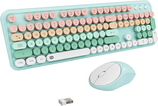 Wireless Keyboard and Mouse Combo with Switch Button- 2.4GHz Cordless Typewriter Keyboard | Auto-Sleep | USB Receiver for Windows PC/Laptop - Blue to Pink Gradient