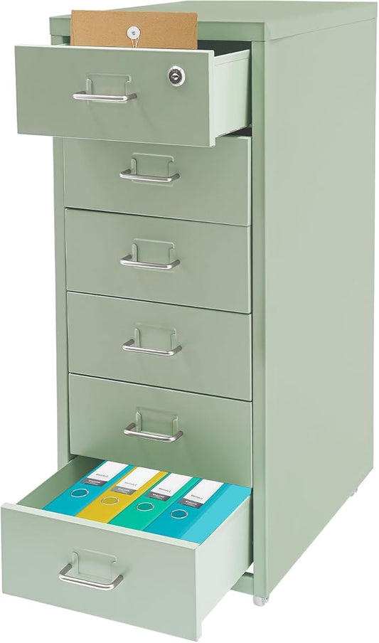 6 Drawers Rolling File Cabinet, Metal Filing Cabinets with Lock, 27 inch H Vertical Filing Organization Under Desk for Home Office, Heavy Duty Metal Storage Cabinet for A4/Letter/Legal Size File
