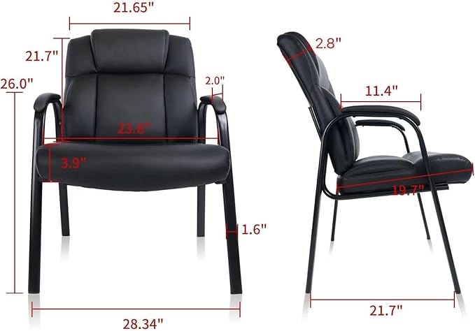 CLATINA Big Tall 500 LBS Wide Guest Chair Heavy Duty, Leather Side Reception Chairs with Padded Armrest No Wheels, Executive Office Desk Chair for Meeting Conference Waiting Room Home, Black 4 Pack