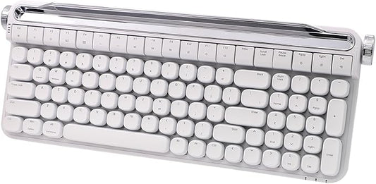 Retro Typewriter Mechanical Keyboard with Tablet Stand, 100 Keys LED Backlit, ABS+PBT Keycaps, Wired/Bluetooth, Blue Switch, Compatible with Windows/Mac/iOS/Android (White)