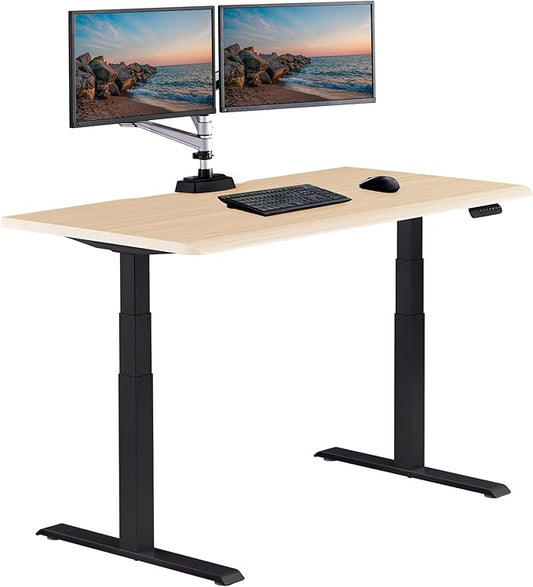 Vari ComfortEdge 60x30 Inch Adjustable Electric Standing Desk – Sit Stand VariDesk with Memory Presets, Sloped Edge, 200 LB Capacity + Tool-Free Assembly (Light Wood)