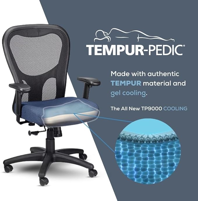 Tempur-Pedic TP9000C Mesh Swivel Task Chair with Tempur Material, Cooling Gel Layer, Adjustable Armrests, and Lumbar Support, Grey