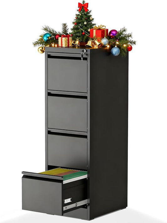 4-Drawer Locking Vertical File Cabinet, Metal Storage Cabinet for Office/Home – Secure Vertical Filing for Letter/Legal/A4/F4 Documents, Easy to Assemble Steel Cabinet (Black, 4 Drawer-52 H)