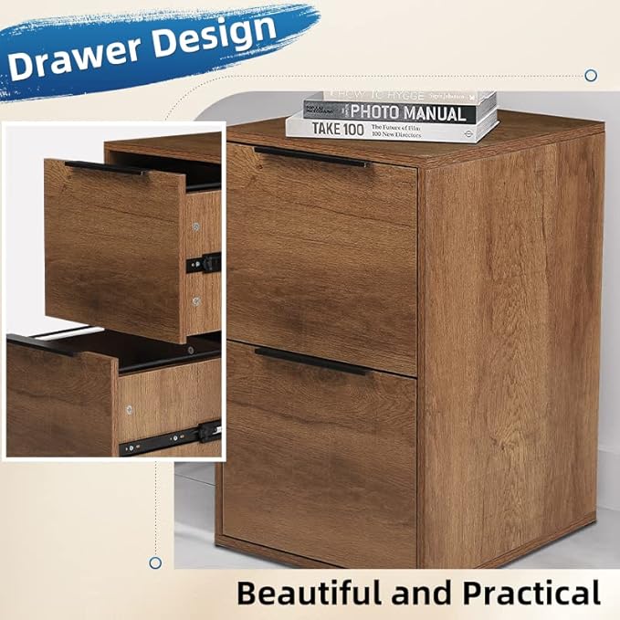 LUCYPAL Wood File Cabinet,2 Drawer Filing Cabinets for Home Office,Vertical File Cabinets with Handle for Letter Size,Brown