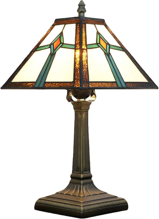 Tiffany Style Table Lamp Mission Design Stained Glass Lamp Vintage Handmade Nightstand Lamp with LED Bulbs Included for Home Living Room Bedroom Office