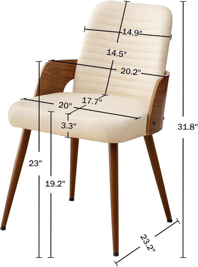 Dining Room Chairs,Mid Century Modern Kitchen Chair,Upholstered Faux Leather Accent Chairs,Metal Legs Wooden Desk Chair,Armless and No Wheels for Kitchen Dining,Beige PU,1PCS