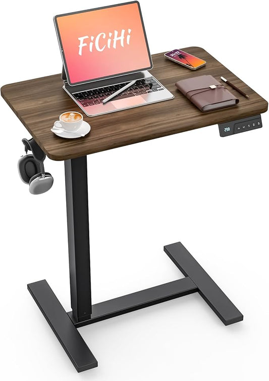 FiCiHi Electric Standing Desk with Wheels - Height Adjustable, Mobile, Small Movable Laptop Desk, Portable Rolling Computer Workstation Sit Stand Table for Home Office, Sofa & Bedside(24x16, Walnut)