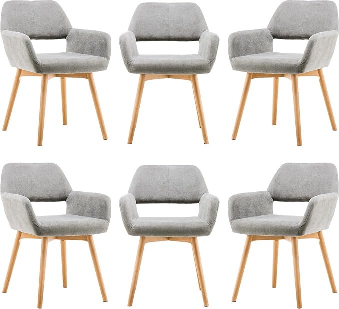Mid Century Modern Dining Chairs Set of 6 & 4 & 2 Comfy Accent Chair Upholstered Kitchen Dining Living Room Chairs for Bedrooms Waiting Room Home Arm Desk Chair No Wheels (Gray, 6)