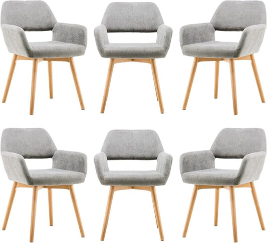 Mid Century Modern Dining Chairs Set of 6 & 4 & 2 Comfy Accent Chair Upholstered Kitchen Dining Living Room Chairs for Bedrooms Waiting Room Home Arm Desk Chair No Wheels (Gray, 6)