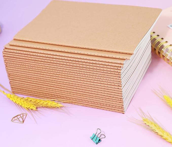 12 Pack A5 Blank Notebook Bulk Kraft Cover Travel Journals Composition Diary Subject Notebooks Planner 60 Pages, 8.3”x 5.5”