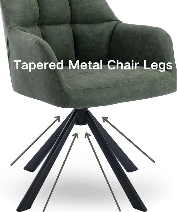 Home Office Chair with Arm, Comfy Desk Chair No Wheels, Upholstered Leather Computer Chair, Swivel Accent Chair for Bedroom, Office, Small Spaces, Green