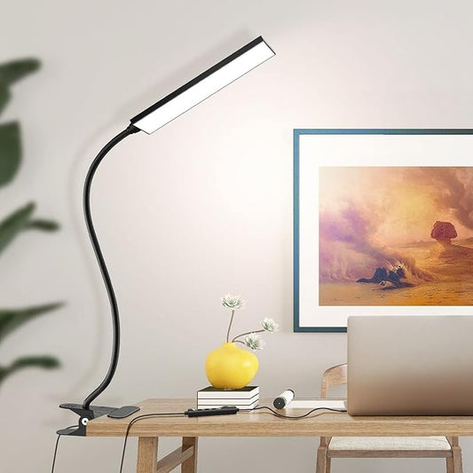 Vansuny Clip on Light LED Desk Lamp with Eye-Caring LED Light and Metal Clip, 11 Level Brightness 3 Color Modes, Power by USB Port 5W Flexible Gooseneck Reading Lamp for Home and Office (5W, Black)