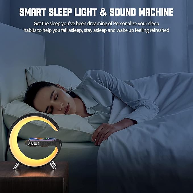 Smart LED Night Light, Wireless Charger, Phone Wireless Charging Dock, Table Bedside Lamp, Sunrise Alarm Clock, Bluetooth Speaker & App Control, Ideal for Bedroom, Home Decor, Birthday, Christmas Gift