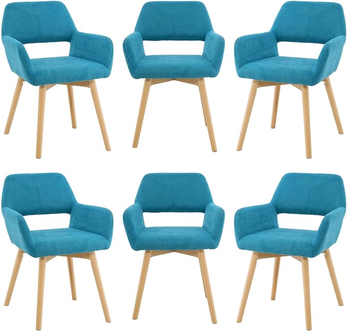 Mid Century Modern Dining Chairs Set of 6 & 4 & 2 Comfy Accent Chair Upholstered Kitchen Dining Living Room Chairs for Bedrooms Waiting Room Home Arm Desk Chair No Wheels (Teal, 6)