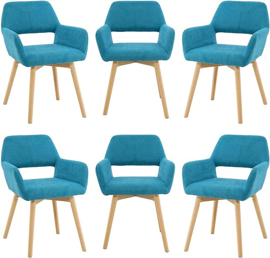 Mid Century Modern Dining Chairs Set of 6 & 4 & 2 Comfy Accent Chair Upholstered Kitchen Dining Living Room Chairs for Bedrooms Waiting Room Home Arm Desk Chair No Wheels (Teal, 6)
