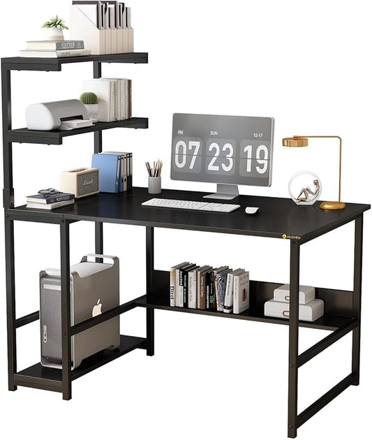 ALISENED Computer Desk with 4-Tier Storage Shelves, 43.6 inch Modern Large Office Desk Computer Table Studying Writing Desk Workstation with Bookshelf and Tower Shelf for Home Office