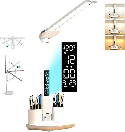 2025 Small Cute LED Desk Lamp for Home Office Essentials, Multifunctional Portable Table Lamp with Touch Sensor, Eye-Care Architect Light/3-Levels Brightness USB Lamps/Night Light(White)