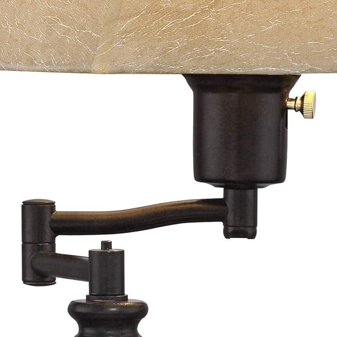 Regency Hill Corey Hill Traditional Rustic Natural Cottage Swing Arm Desk Table Lamps 21.75" High Set of 2 with USB Charging Port Bronze Metal Faux Leather Bell Shade for Living Room Bedroom