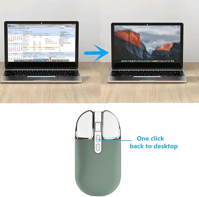 YOCUNKER Wireless Mouse, 2.4G Rechargeable Silent Slim Computer Mouse with USB Receiver 3 DPI, Back to Desktop Button Cordless Mice for PC Laptop Computer Desktop Windows Mac OS Office (Green)