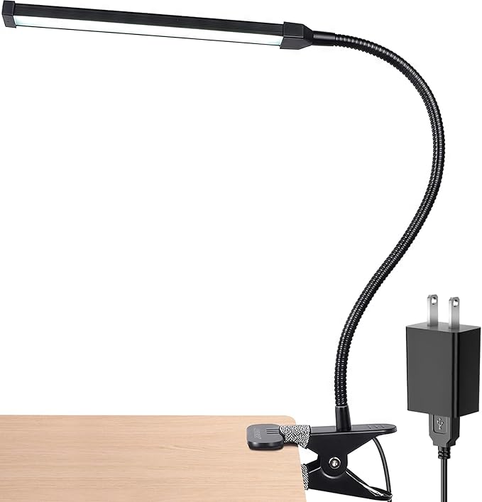 LEPOWER Led Clip on Light, 5W Reading Lights for Books in Bed with Gooseneck, Adjustable Color Temperature Clip Lamp, Ideal for Bedtime Reading and Piano Light, Metal, Black