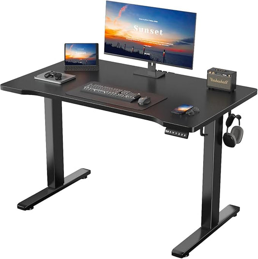 EnHomee 55 x 24 Inches Electric Standing Desk with Light Strip, Stand up Desk with Memory Preset, Height Adjustable Desks for Work Home Office, Computer Desks with Detachable Side Mount Pocket, Black