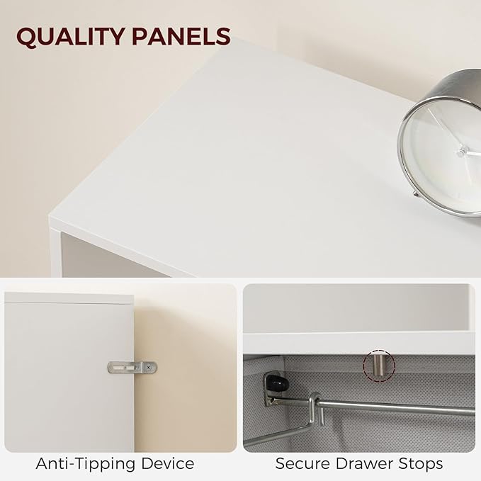 White Filing Cabinet, 3-Drawer Vertical File Cabinet, 3 Tier Bookshelf, Modern Lateral Office Cabinet, Office Storage with Adjustable Hanging Rods for A4/Letter Files, White FCWT9001