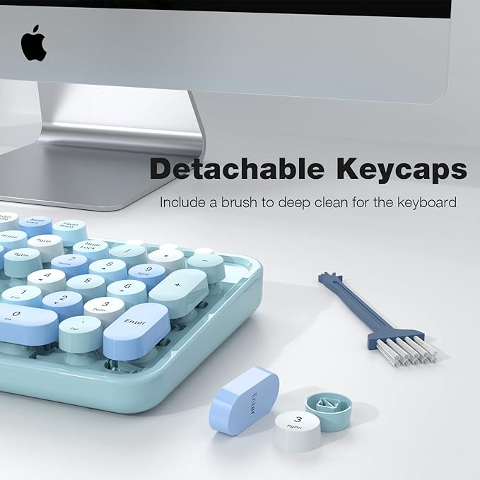 Wireless Keyboard and Mouse Combo - GEEZER Sky Blue Full-Sized Colorful Keyboard 104 Keys - USB 2.4 G Receiver Plug Play with Round Keycap Typewriter Keyboards, for Windows, PC, Laptop, Desktop