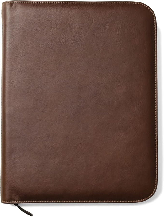 Premium Maruse Leather Portfolio Padfolio - Executive Folio for Men and Women with Zipper, Folio Document Organizer, Laptop Sleeve, iPad Case and Folder - Made in Italy, Brown