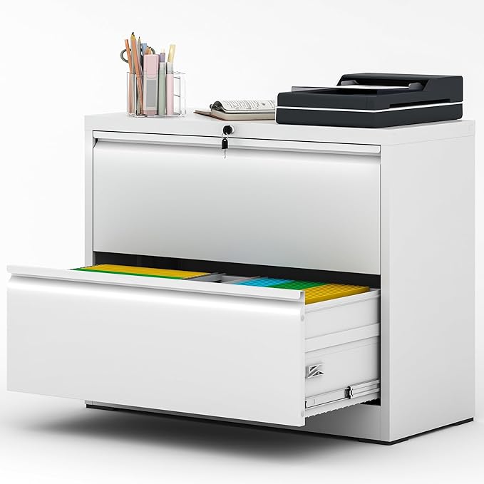 AQY 2 Drawer File Cabinet with Lock,Metal Lateral File Cabinets for Home Office,Steel Wide Filing Organization Storage Cabinets for Hanging Files Letter/Legal/F4/A4 Size Assembly Required(White)