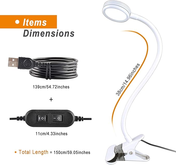 LEPOWER Clip on Light/Reading Lights/Book Light Color Changeable/Night Lights Clip on for Desk, Bed Headboard and Computers, Adapter Included (White)