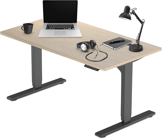 Progressive Desk Stand Up Adjustable Height Electric Standing Desk - 60"x30" Dual Motor, Computer Workstation Table for Home Office - Bright Beech/Black Frame