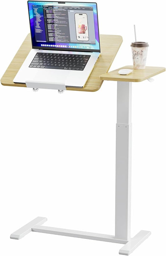 Ywin Medical Adjustable Tilt Overbed Bedside Table with Wheels, Small Portable Desk, Tray Table(27.6" W x 15.8" D), for Bedroom, Hospital, Couch, Office Use,Light Rustic Brown