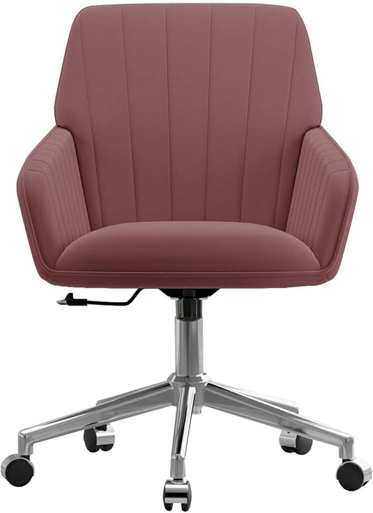 YISHENG Velvet Office Desk Chair with Silver Base, with Wheels,Modern Height Adjustable 360 Degree Swivel Upholstered Vanity Chairs with Arms for Living Room Bedroom,Rose