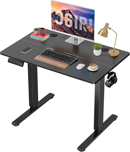40 x 24 in Electric Standing Desk - Memory Height Adjustable Ergonomic Sit-to-Stand Rising Computer Table Gaming Workstations with 2 Hooks and Wire Hole for Home Office, Black