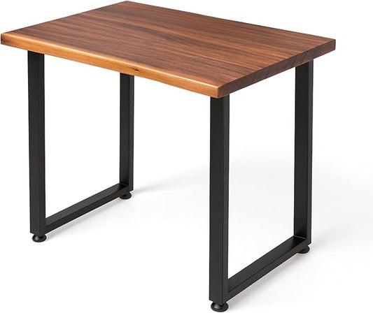 Solid Walnut Wood Computer Desk – 38” x 25” Live Edge Wooden Home Office Desk with Sturdy Metal Legs – Handmade Real Wood Table for Work, Study, or Gaming