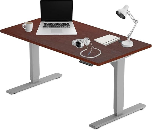 Progressive Desk Stand Up Adjustable Height Electric Standing Desk - 60"x30" Dual Motor, Computer Workstation Table for Home Office - Roasted Walnut, Grey Frame