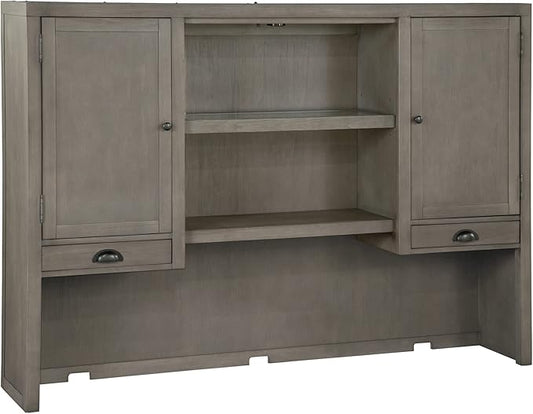 Hekman Executive Deck - Premium Wooden Desk Hutch with Storage, Hutch Cabinet with Drawers, Adjustable Shelves, Glass Shelf, Task Lighting, Wire Management, Ideal Farmhouse Home Office Furniture