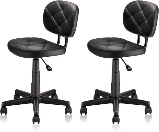 Rolling Stool Chair with PU Leather Backrest and Adjustable Height for Computer Home Standing Desk 2 Pack