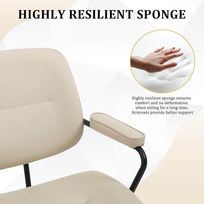 BV Mid Century Modern Office Chair Set of 1, Swivel Rolling Deak Chair with Armrests and Walnut Back, Adjustable Desk Chair for Home Office, Beige