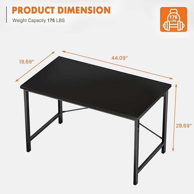 Sweetcrispy Computer Office Desk 44 Inch Small Kids Student Study Gaming Writing Work Modern Simple PC Table for Bedroom, Home - Black
