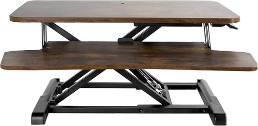 VIVO 28 inch Desk Converter, K Series, Height Adjustable Sit to Stand Riser, Dual Monitor and Laptop Workstation with Keyboard Tray, Rustic Vintage Brown Top, Black Frame, DESK-V028KN
