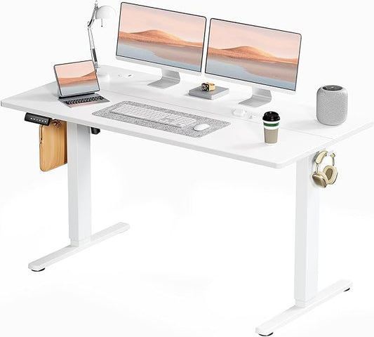 Electric Standing Desk, Adjustable Height Stand up Desk, 55x24 Inches Sit Stand Home Office Desk with Splice Board,White
