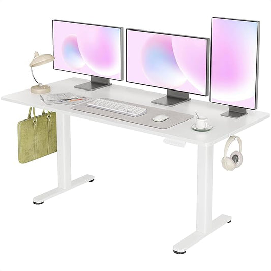 INNOVAR Electric Standing Desk, Adjustable Height Stand up Desks, 63 x 24 Inches Sit Stand up Desk for Home Office Computing, 3-Preset Memory Height Ergonomic Rising Desks, White