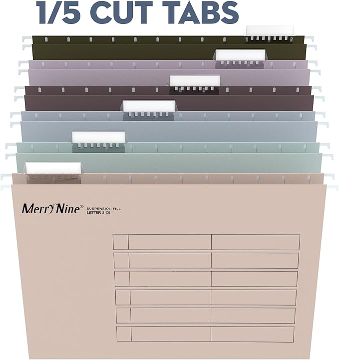Merrynine Hanging File Folders Letter Size 18pcs, Paper Filing Cabinet Folders Organizer with 1/5-Cut Tabs and Inserts, Suspension File Organizers for Office School Home Hospital, Assorted Colors