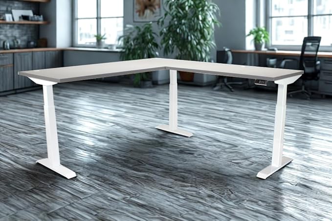 Lift It, Electric Sit Stand Height Adjustable 72"x30" I 48"x24" L-Shape Office Desk for Office or Home, Dual Motor and 4 Memory Digital Control with USB Charging, Charcoal Pattern Top, Black Frame