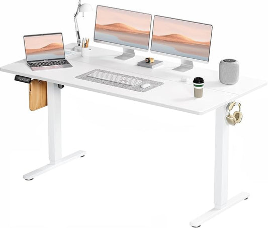Electric Standing Desk, Adjustable Height Stand up Desk, 63x24 Inches Sit Stand Home Office Desk with Splice Board,White