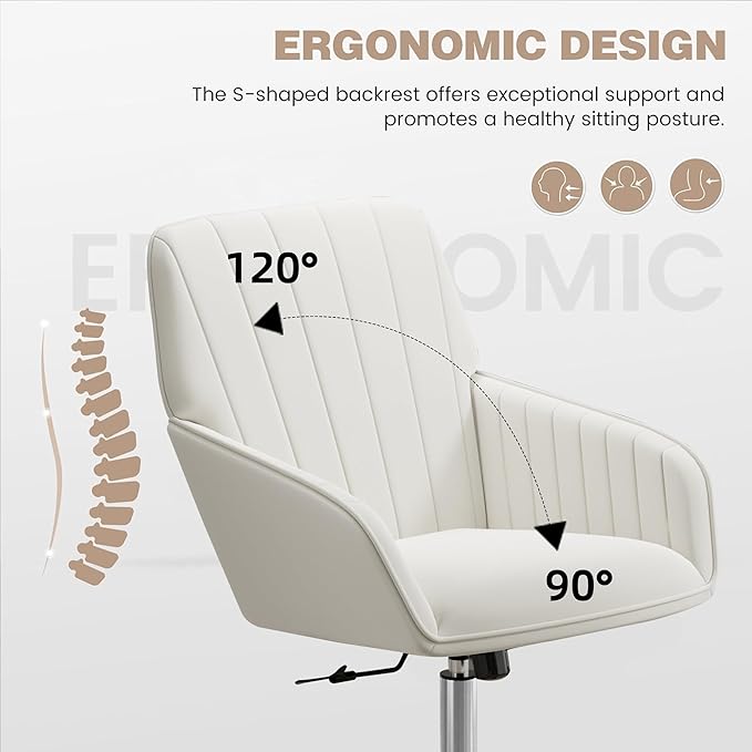 YISHENG Velvet Office Desk Chair with Silver Base, with Wheels,Modern Height Adjustable 360 Degree Swivel Upholstered Vanity Chairs with Arms for Living Room Bedroom,Cream