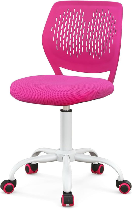 POWERSTONE Small Home Office Desk Chair, Swivel Rolling Study Computer Chair, Adjustable Height Task Chair with Armless Mid Back, Upholstered Mesh Seat, Rose
