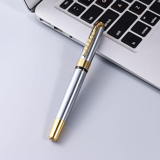 YIVONKA Ballpoint Pen Luxury Ballpoint Line Black Refill width 0.5mm Gift Set for Men & Women Professional Executive,Office,Nice BallPens Classy Gift Box (Silver)