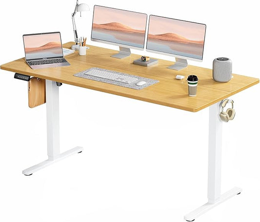 Electric Standing Desk, Adjustable Height Stand up Desk, 63x24 Inches Sit Stand Home Office Desk with Splice Board,Bamboo